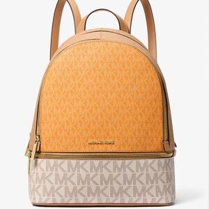 Michael Kors Rhea Medium Color-Block Signature Logo Backpack Pop Orange Multi